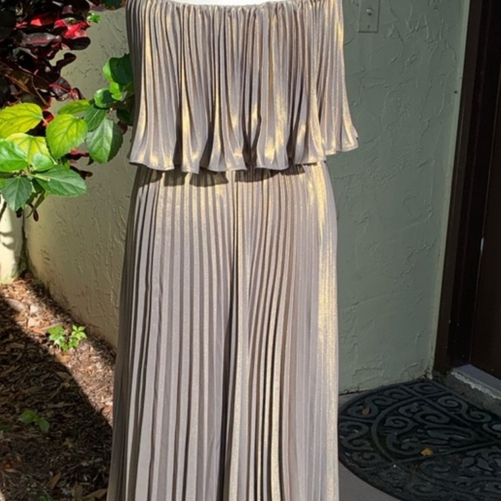 Anthropologie Green Pleated Metallic Skirt Set - Picture 10 of 10